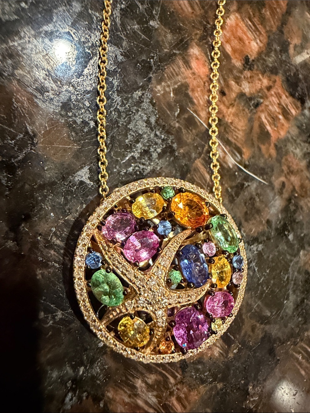 Effy Watercolors 14K Gold Multi Sapphire and Diamond Starfish Pendant